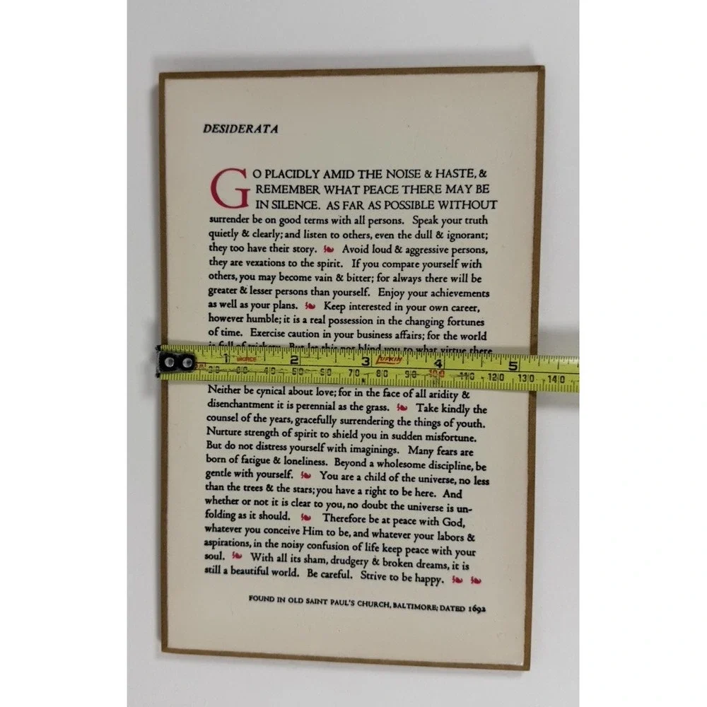 Vintage Desiderata by Max Ehrmann Poetry Excerpt on Wooden Wall Hanging Plaque